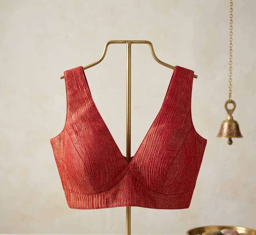 Rust Red Ready-to-Wear Saree Blouse | The Saree Shop