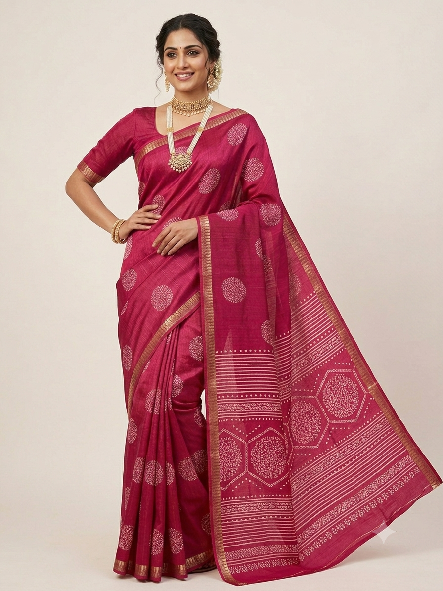 Rani Silk Cotton Saree with Zari Border | The Saree Shop