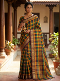 Kattam Check Cotton Saree with Zari Border | The Saree Shop