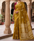 Mustard Yellow  Silk Cotton Saree With Zari Border | The Saree Shop