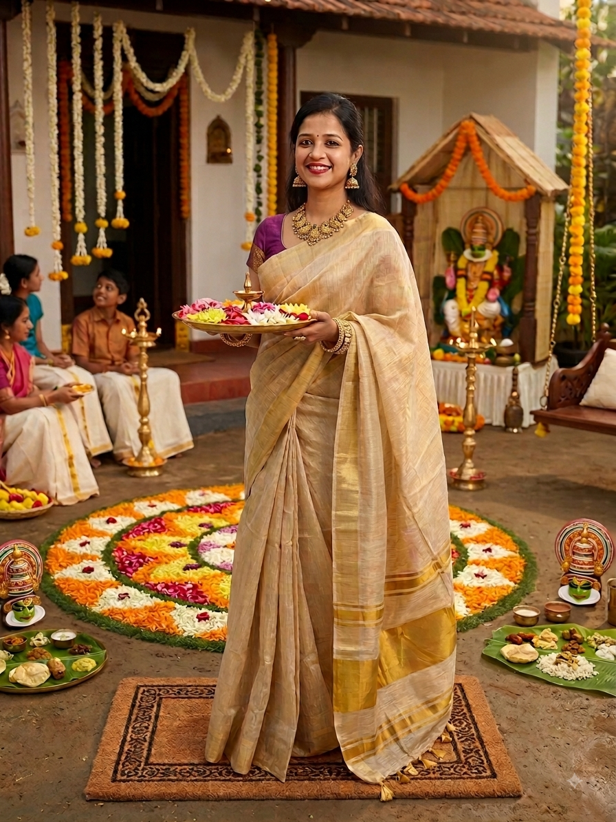 Gold Tissue Silk Saree | Traditional Gold Border | Rang
