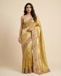 Antique Gold Banarasi-Style Silk Saree with Multicolour Threadwork Border | Bridal & Festive Wear | The Saree Shop