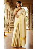 Kerala Kasavu Tissue Silk Saree | Traditional Gold Border | Rang