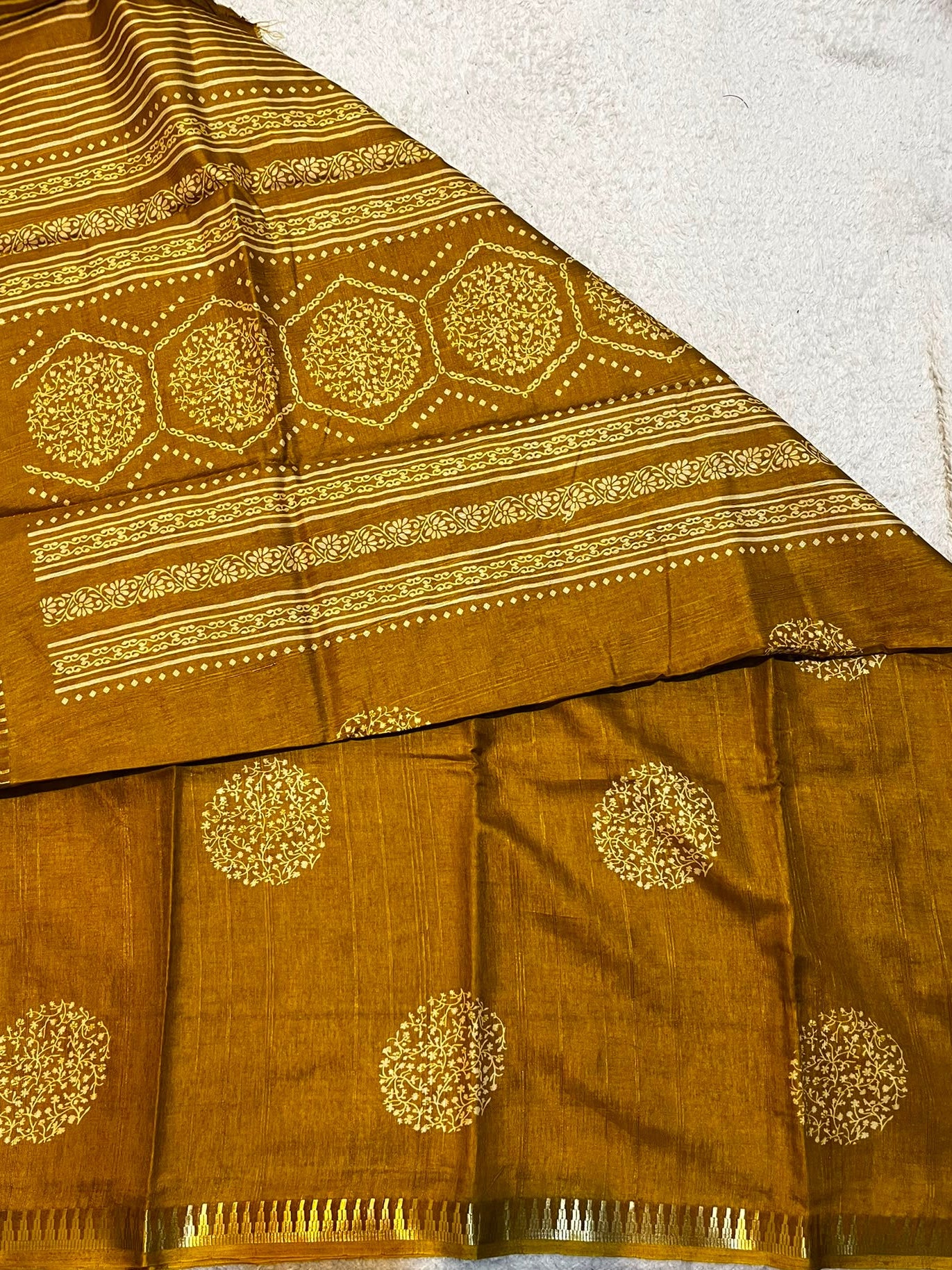 Mustard Yellow  Silk Cotton Saree With Zari Border | The Saree Shop