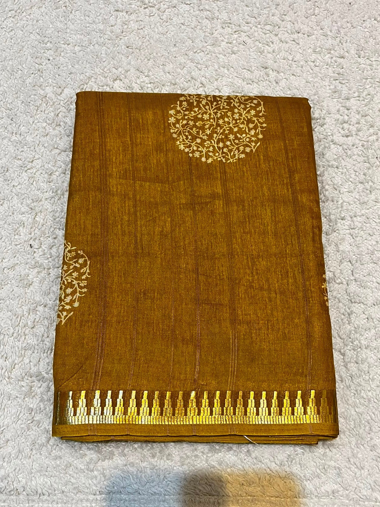 Mustard Yellow  Silk Cotton Saree With Zari Border | The Saree Shop