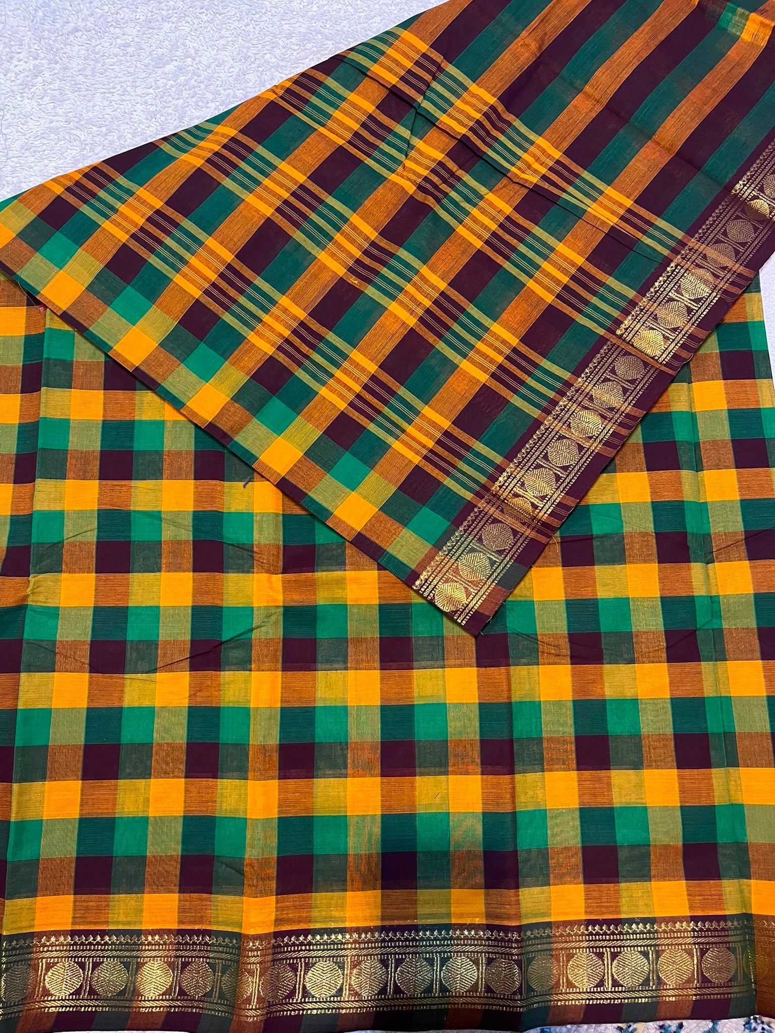 Kattam Check Cotton Saree with Zari Border | The Saree Shop