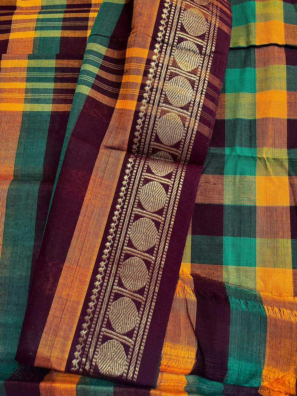Kattam Check Cotton Saree with Zari Border | The Saree Shop