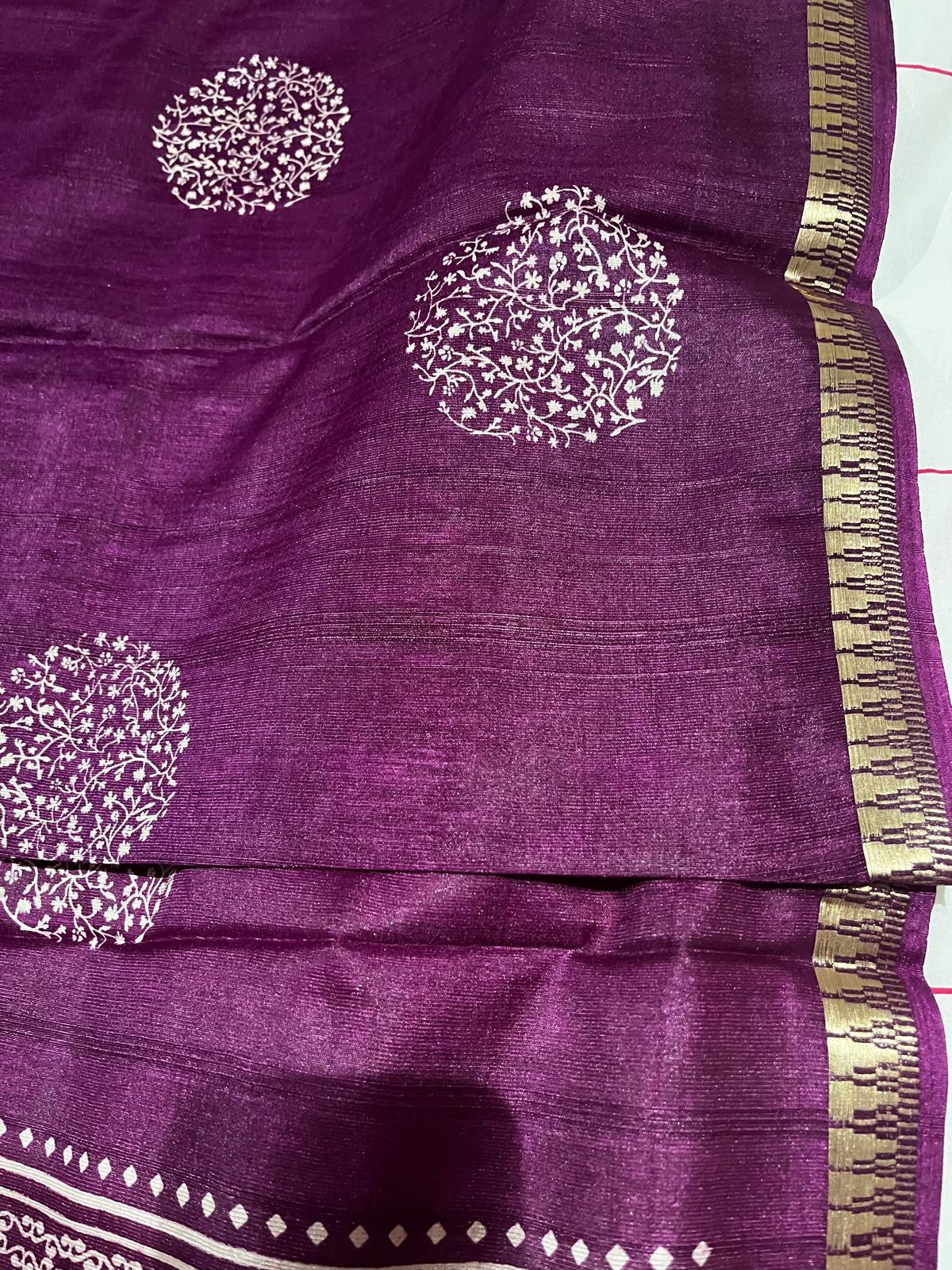 Baingani Silk Cotton Saree With Zari Border | The Saree Shop