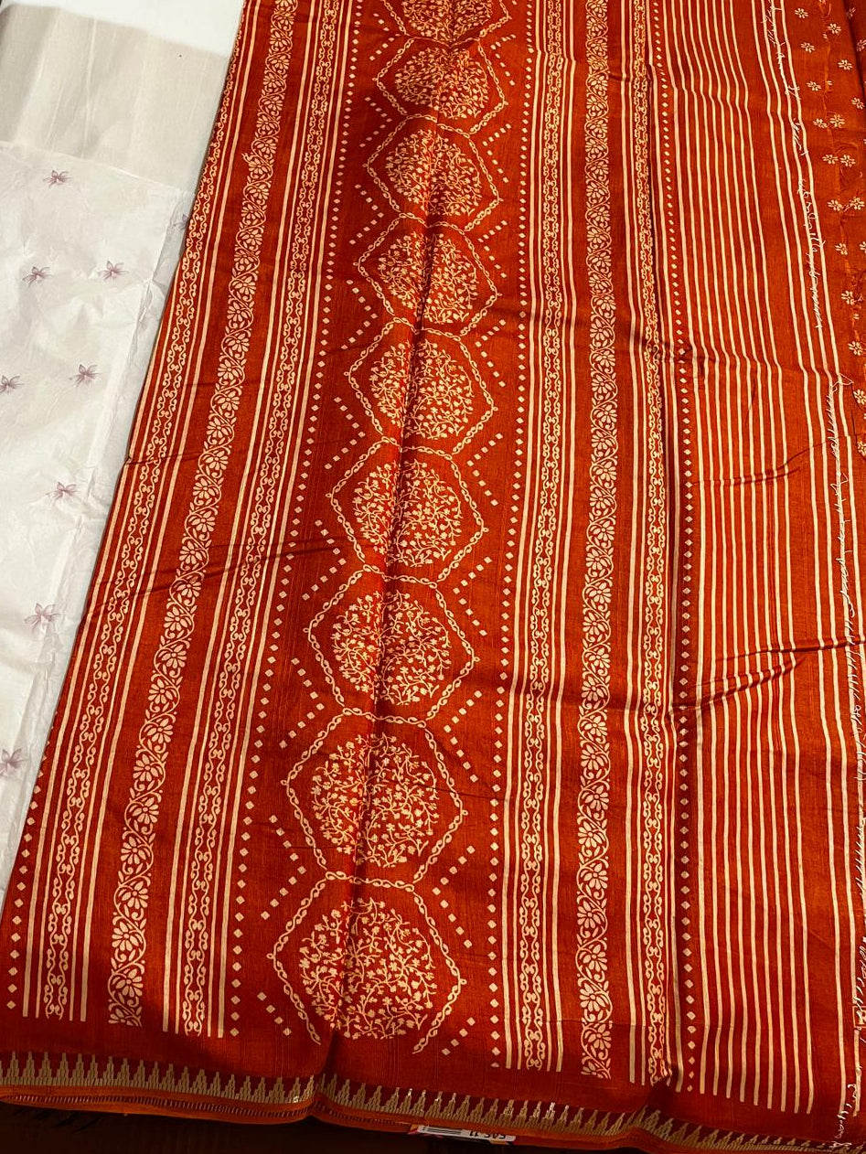 Kesari Silk Cotton Saree With Zari Border | The Saree Shop