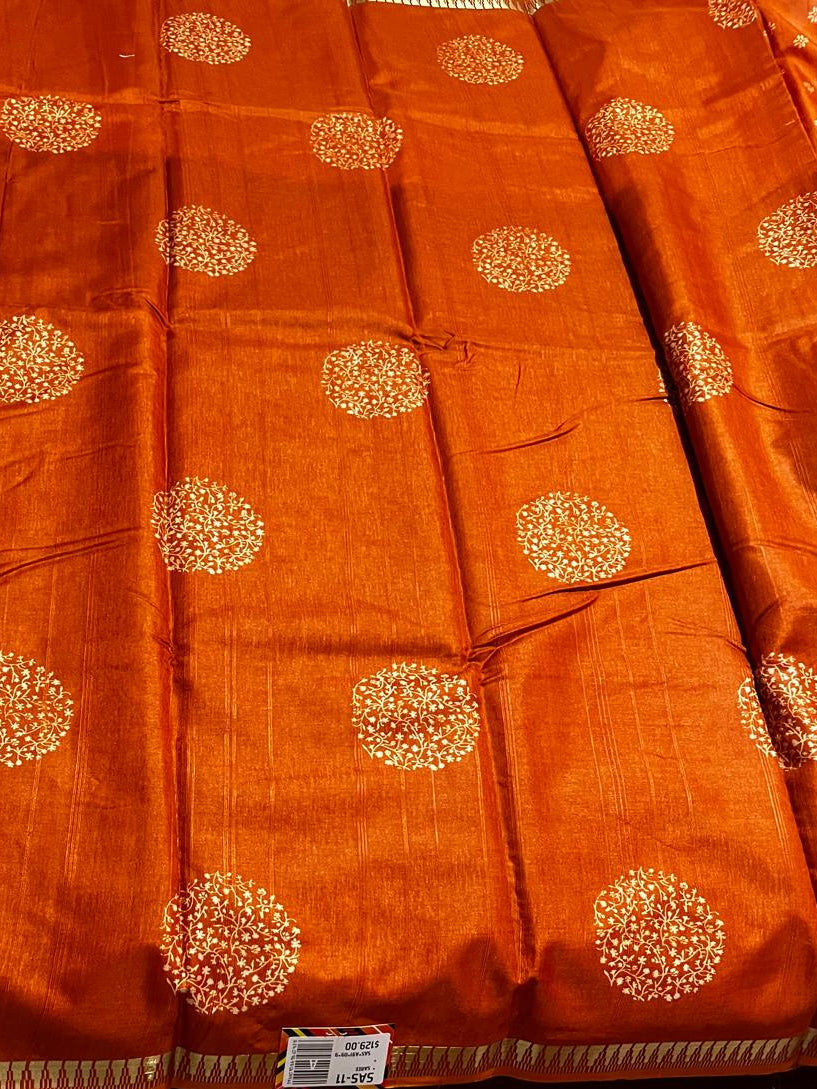 Kesari Silk Cotton Saree With Zari Border | The Saree Shop