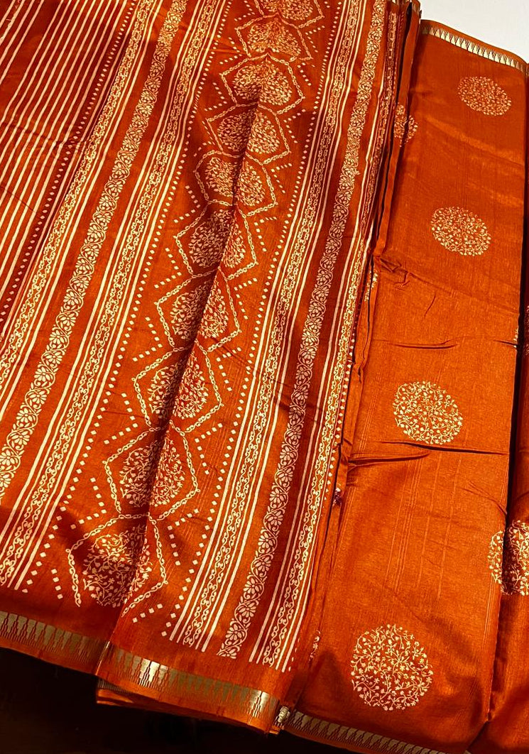 Kesari Silk Cotton Saree With Zari Border | The Saree Shop