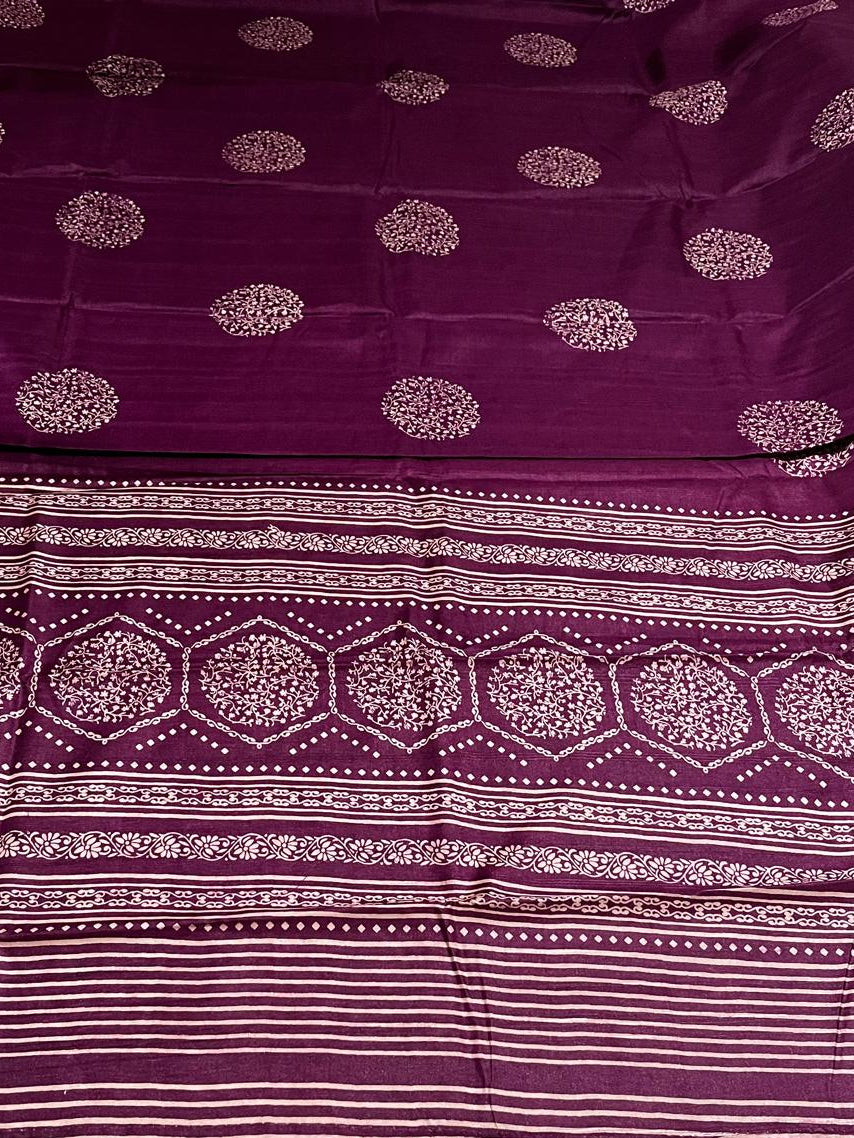 Baingani Silk Cotton Saree With Zari Border | The Saree Shop