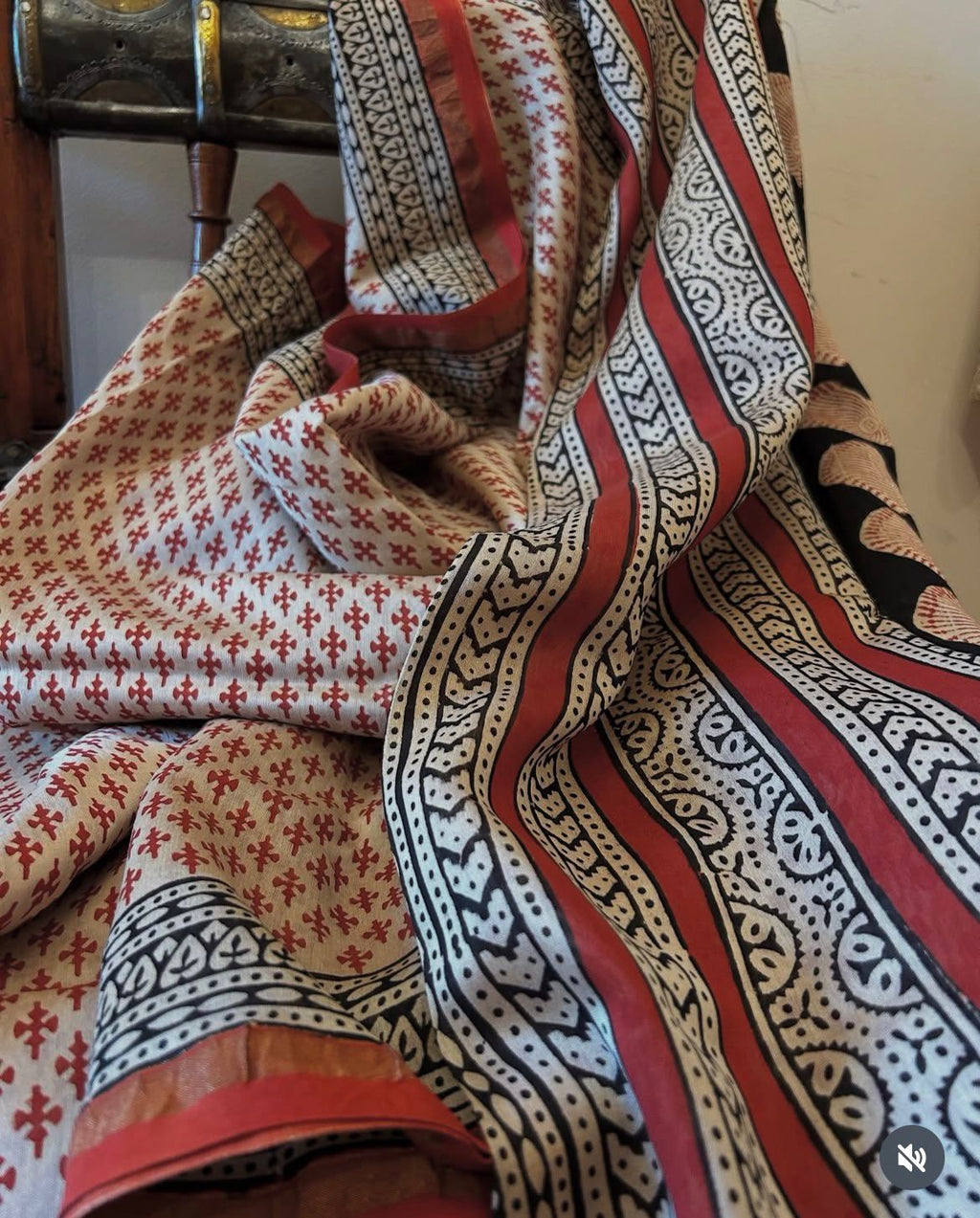 Warm Ivory And Rust Cotton Ajrakh Saree | Hand Block Print | Natural Dyed