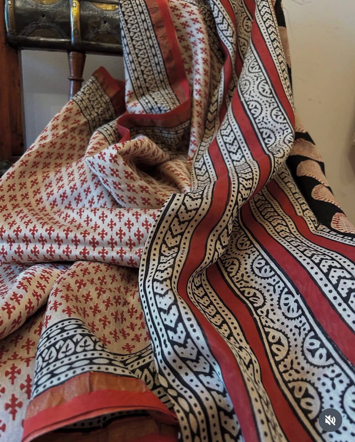 Warm Ivory And Rust Cotton Ajrakh Saree | Hand Block Print | Natural Dyed
