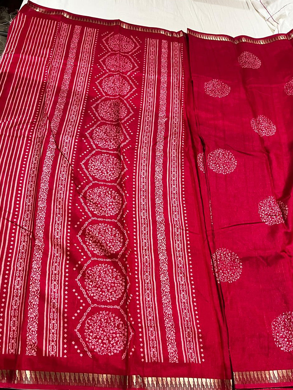 Rani Silk Cotton Saree with Zari Border | The Saree Shop