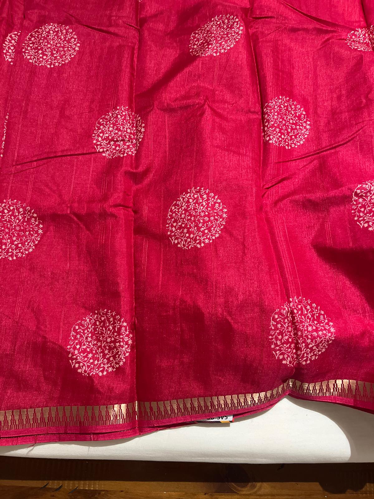 Rani Silk Cotton Saree with Zari Border | The Saree Shop