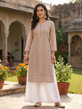 beige chikankari kurti georgette, sequin detail | Indian Party Wear | The Saree Shop