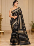 Black & Gold Striped Georgette Saree | The Saree Shop