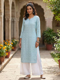 sky blue chikankari kurti georgette, sequin detail | Indian Party Wear | The Saree Shop