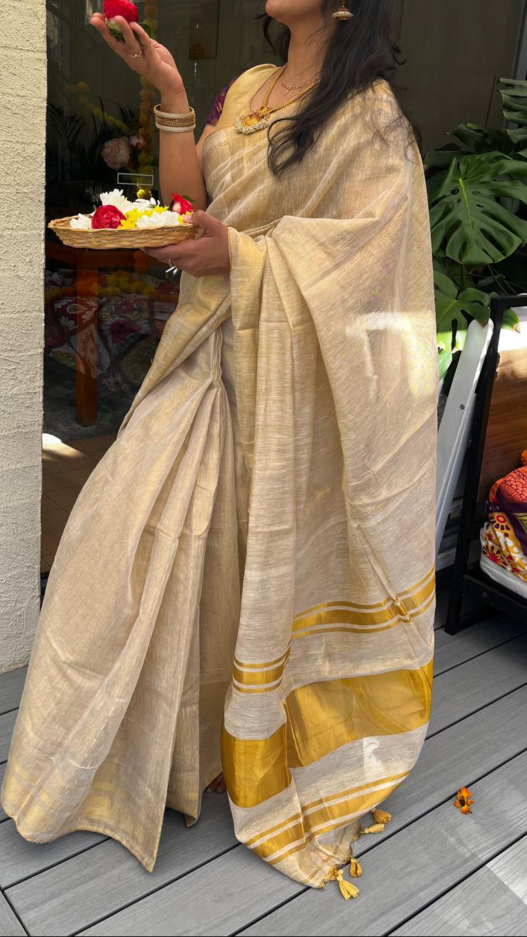 Gold Tissue Silk Saree | Traditional Gold Border | Rang