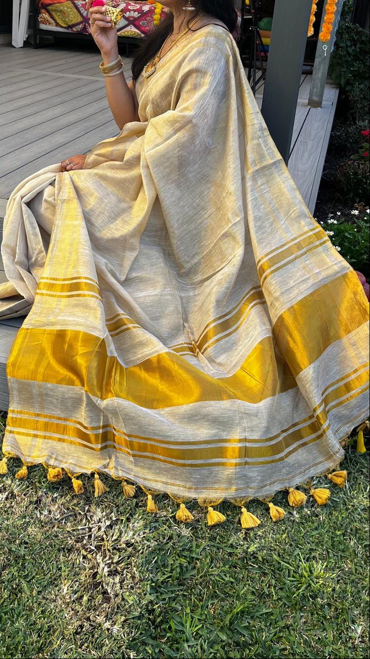 Gold Tissue Silk Saree | Traditional Gold Border | Rang