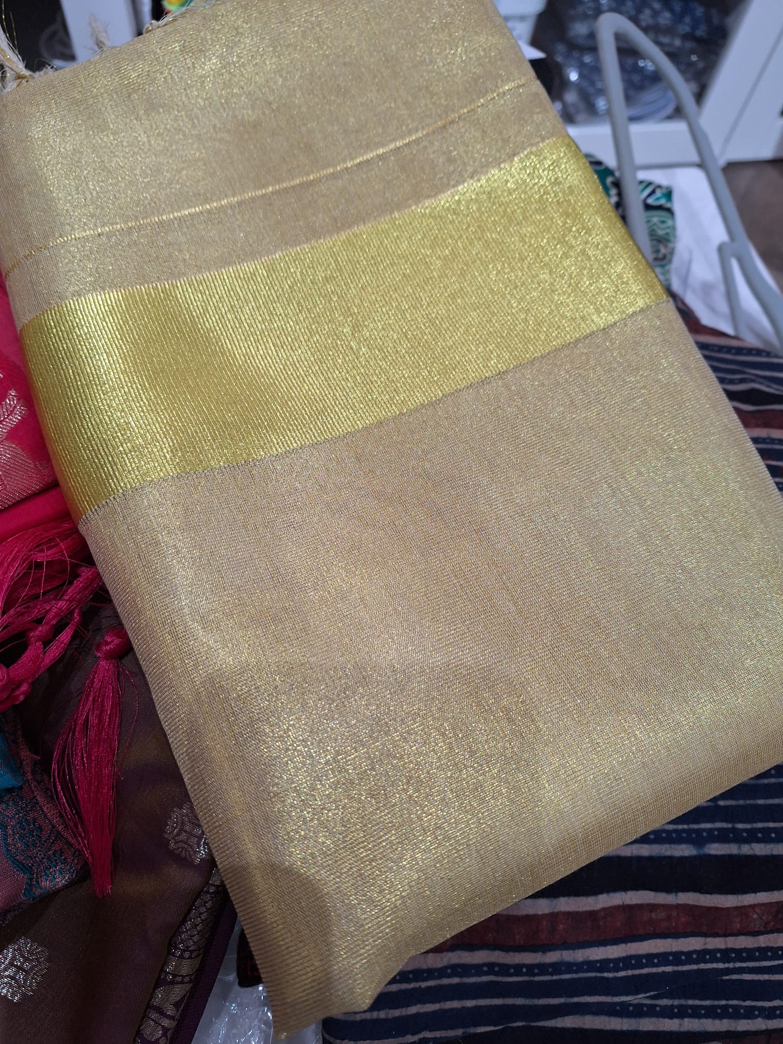 Kerala Kasavu Tissue Silk Saree | Traditional Gold Border | Rang